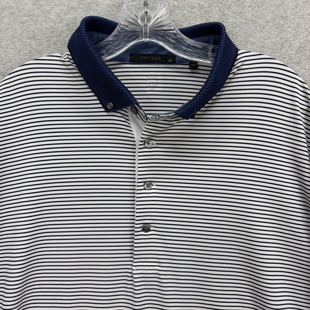 Greyson Polo Shirt Mens‎ XL Blue White Striped Trump National Charlotte Golf - Picture 2 of 9